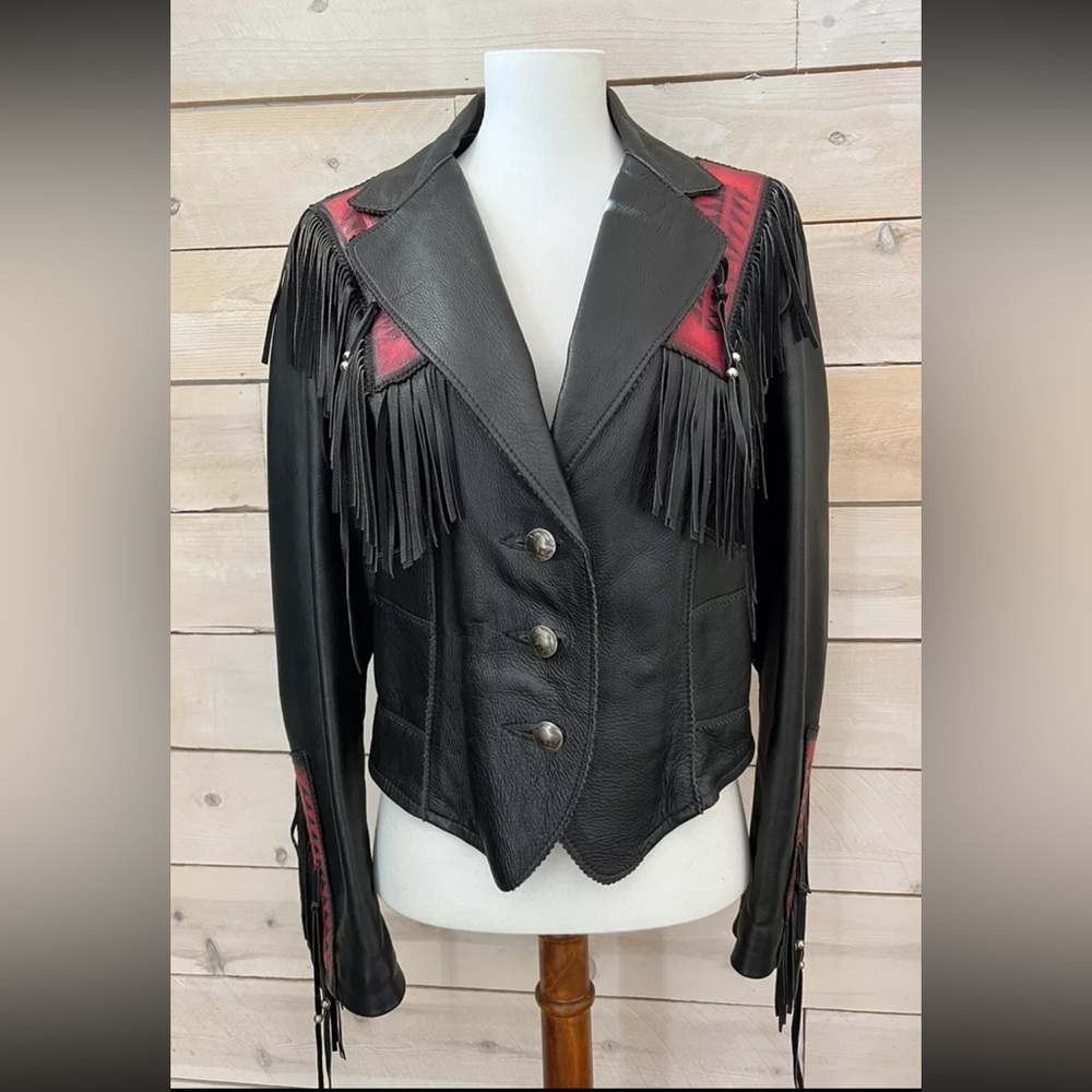 Handmade Wilderness Wayne Nashville Cowboy Leather Jacket Black Fringe sz S
